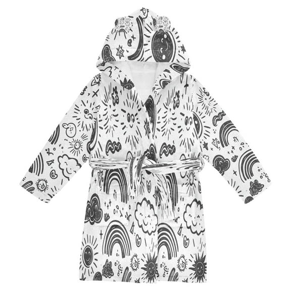 FORMRS Niños Bathrobe Unisex Hooded Robe Soft Plush Pajamas Sleepwear, Size 2-3T, Clouds and Suns
