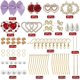 thumbnail image 2 of 1 caja de 8 pares de dijes de rosas para San Valentín, kit de inicio para hacer aretes con dijes de amor barrocos, flores rojas de aleación, perlas rosas y dijes de corazón., 2 of 9