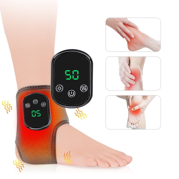 Cordless Ankle Massager with Heat 5 Levels Electric Heated Ankle Wrap for Foot, Rechargeable USB Heating Wrap with 3 Vibration Modes, Auto Shut-off, Portable Ankle Massager for Daily Relaxation