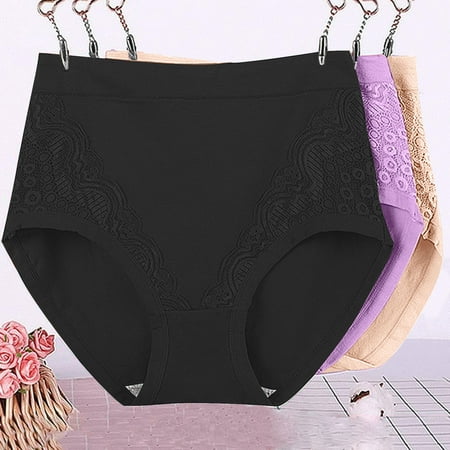 Panties for Women Cotton Leak Proof Brief Underwear Lace Patchwork Underpants Plus Size Seamless Panty 3 Pack