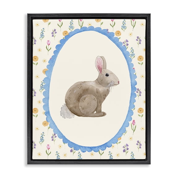 Stupell Industries Delicate Spring Bunny Florals Black Framed Floater Canvas Wall Art, design by Nina Jacobs