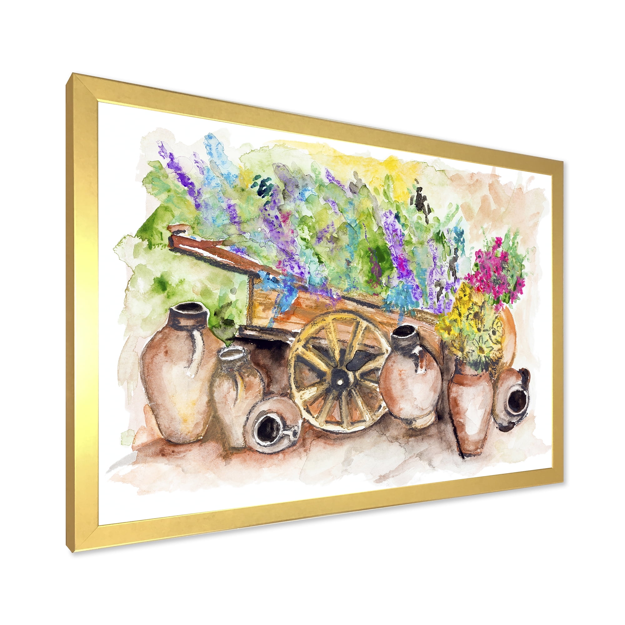 Designart 'Lavender Flowers On Ancient Cart Illustration' Traditional Framed Art Print