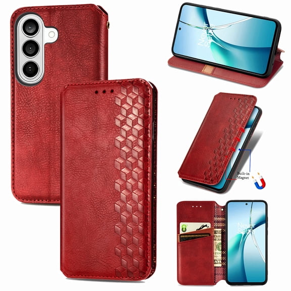 Allytechgroup Wallet Case for Samsung Galaxy S26, Premium PU Leather Luxury Case with Kickstand & Card Slots, Magnetic Closure Inner Soft TPU Shockproof Protective Case for Women Men, Red