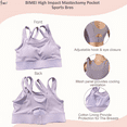 thumbnail image 4 of BIMEI Mastectomy Pocket Bra Sports Bra for Women High Impact Molded Fix Cup Wirefree Padded Post Surgery,Purple,X-Large, 4 of 7