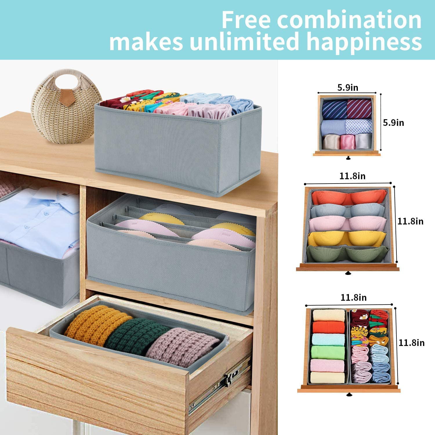  DIMJ Sock Drawer Organizers, Underwear Organizers with 72-Cell,  Dresser Drawer Organizers for Clothing, Closet Organizers and Sock  Organizer Bin for Socks, Belts, 3 Packs (Grey) : Home & Kitchen
