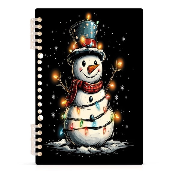 Happy Snowman with Colorful Lights Notebooks 1-subject Journal 60 Sheets A5 College Ruled Paper Detachable Ring 8.3"x5.7"
