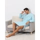 thumbnail image 2 of Camisón para hombre, camiseta para dormir, cuello con bandas de algodón, camisa henley, pijama, camisón Azul L, 2 of 4