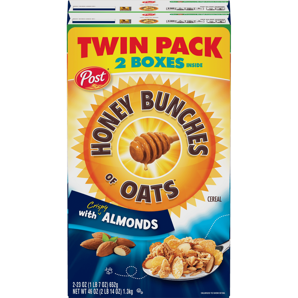 Post, Honey Bunches Of Oats Breakfast Cereal, Almonds, 2 Boxes 46 Oz