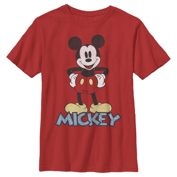 Boy's Mickey & Friends Distressed '90s  Graphic Tee Red X Small