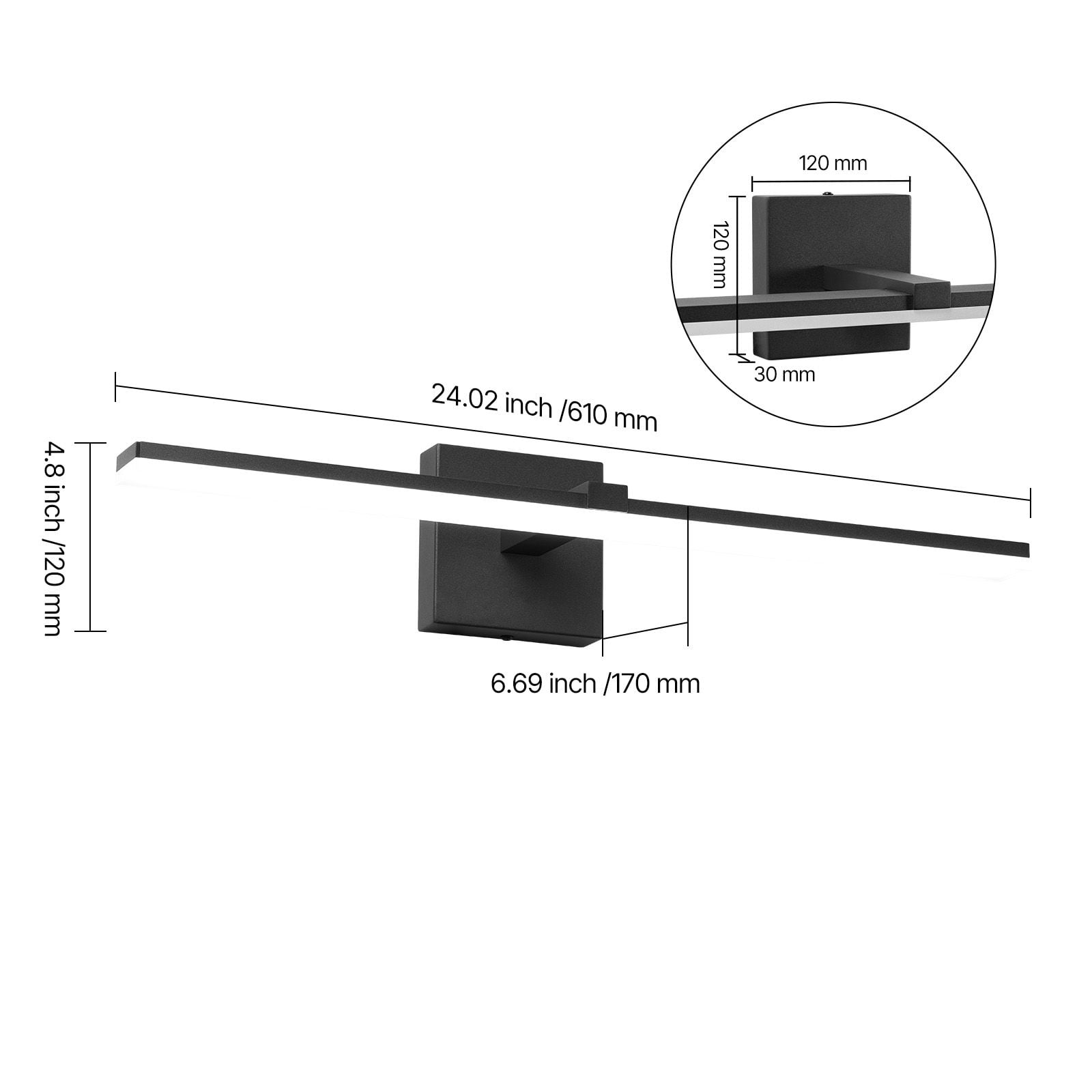 Bathroom Light Bar 18W 6000K LED Over Mirror Lighting IP44 Waterproof Dustproof Flicker-Free for Vanity Makeup Grooming