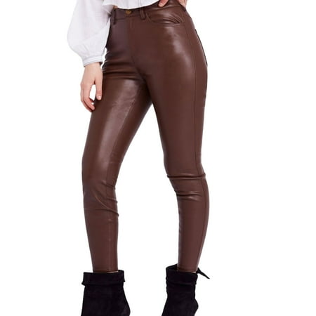 Free People Womens Faux Leather Casual Trouser Pants, Brown, 28