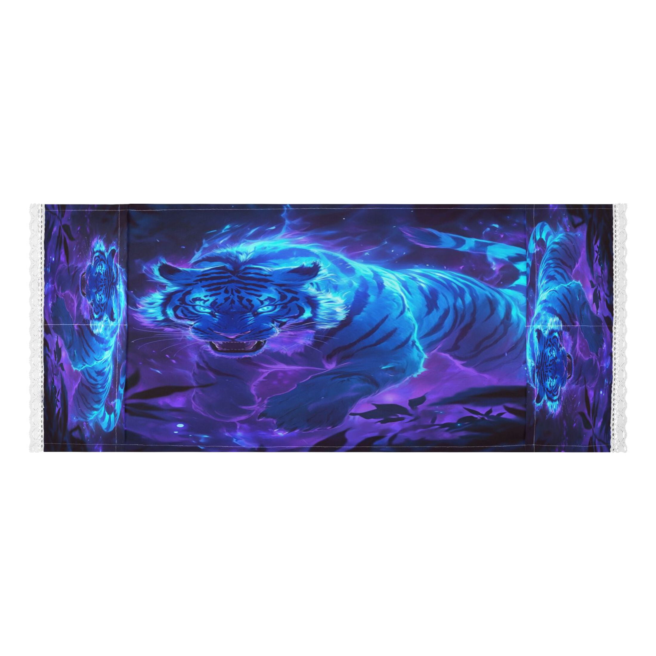 Washing Machine Cover 51.2x22in, Durable Polyester Dust Cover with Lace Trim and Side Pocket for Appliances Glowing Blue Tiger