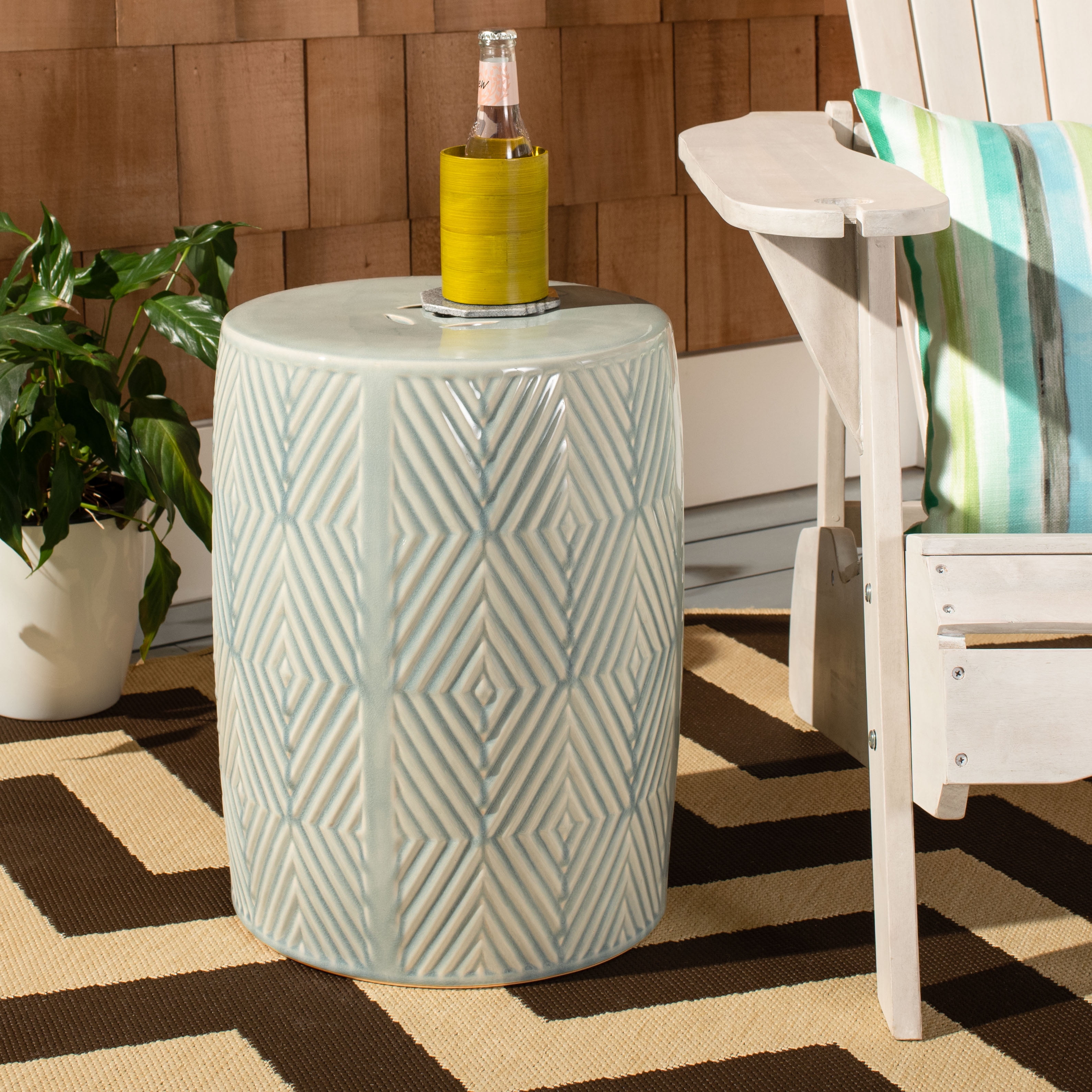 Safavieh Hemdi Coin Geometric Indoor/Outdoor Garden Stool, Light Blue