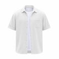 thumbnail image 4 of WIZUTIZ Men's Retro Solid-Color Corduroy Lapel Short-Sleeved Shirt Button Down Overshirt Loose Stylish Solid Color Shirt, 4 of 5