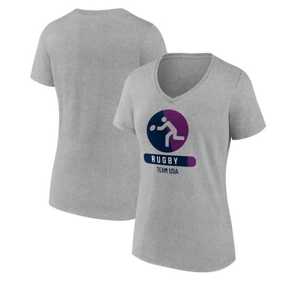Women's Heather Gray USA Rugby Radiating Victory V-Neck T-Shirt