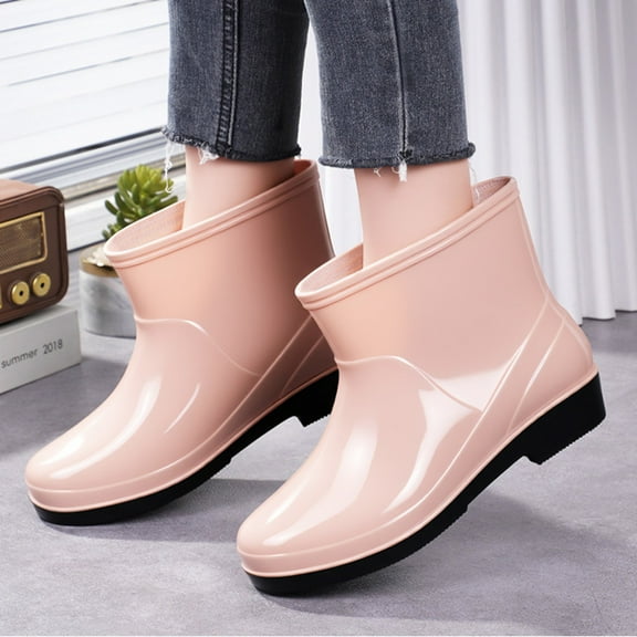 Women's Fashion Rain Boots Rubber Low Top Cut Short Tube Plastic Water Shoes with Non Slip Soles Warm Water Proof Rubber Boots Outdoor Work Shoes Lawn Care