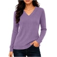 thumbnail image 2 of XRoczxe Women's V-neck long-sleeved ribbed knit top, casual solid color lightweight pullover | suitable for everyday commuting and all-day wear., 2 of 7