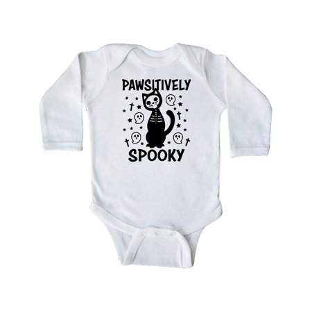 

Inktastic Pawsitively Spooky Skeleton Cat with Ghosts and Crosses Gift Baby Boy or Baby Girl Long Sleeve Bodysuit