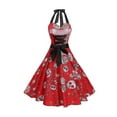 thumbnail image 2 of Spewahor Women Party Dress, Lacing Halterneck Skull Printed Halloween Easter Cocktail Swing Dress, 2 of 4