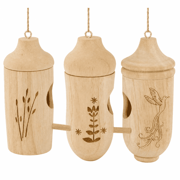 3-Pack Hummingbird House, Natural Wooden Hanging Bird Houses for Outdoor Garden Patio Decor (5.9"x3.5")