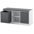 thumbnail image 4 of MDF Storage Box Shoe Bench with 2 Shelves, Foldable Baskets and a Gray Cushion, White, 4 of 6
