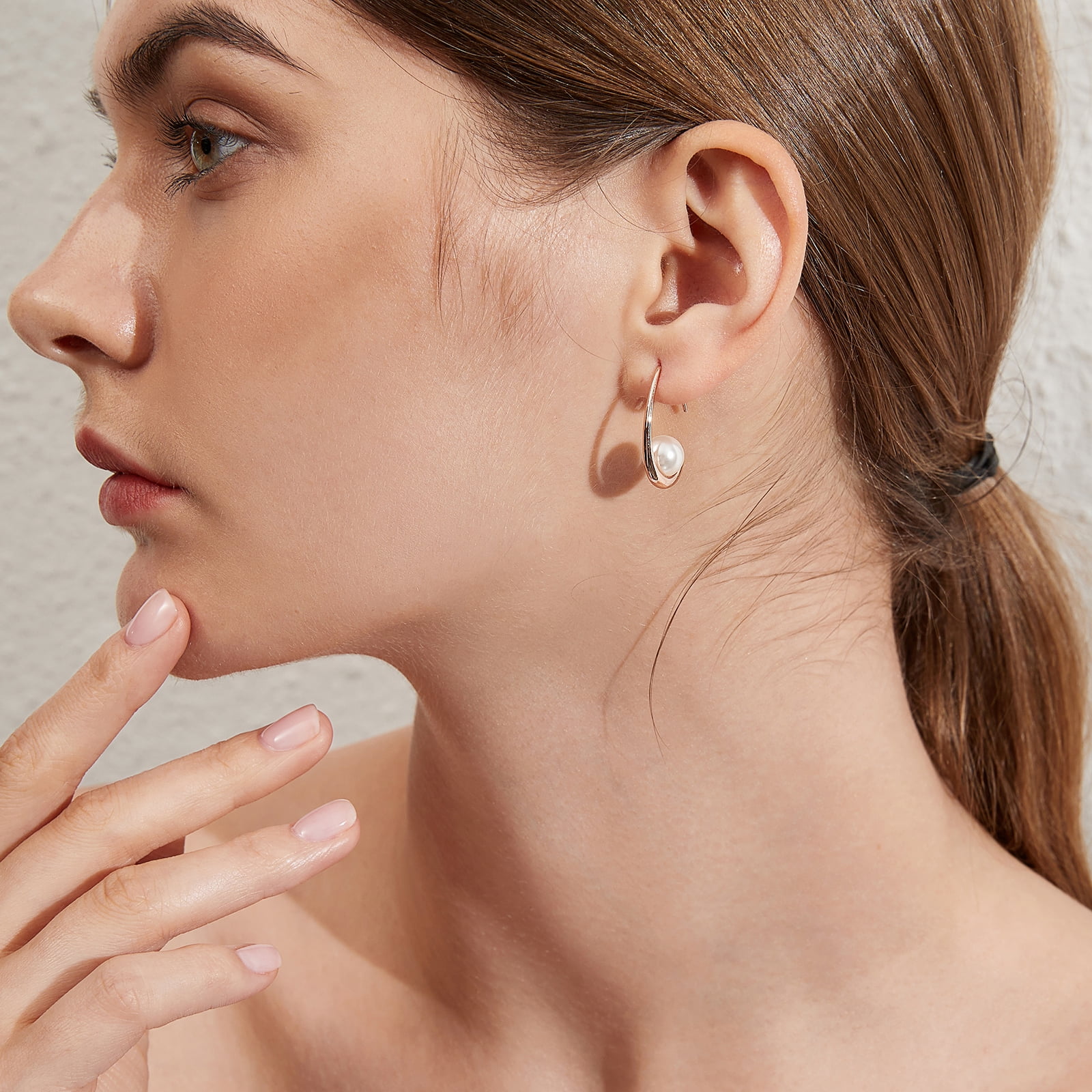 Jiamiaoi Pearl Dangle Earrings Sparkly Diamond Pearl hoop Earrings Pearl Drop Earrings Sterling Silver Pearl Earring Drop