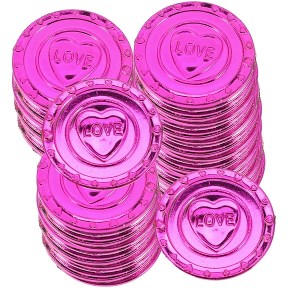 100 Pcs Plastic LOVE Coins Valentine's Day Party Valentines Supplies Pirate Toys Child Red