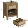 thumbnail image 3 of Surmoby Rattan Nightstand Set of 2,Farmhouse Bedside Tables Night Stands with Drawer and Storage Shelf,Boho Side Tables for Living Room,Bedroom,Oak, 3 of 10
