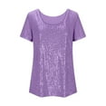 thumbnail image 5 of Women's Real Sequin Short Sleeve T-Shirt, Round Neck Sparkly Glitter Top, Dazzling Party Blouse for Evening Out, Club Wear, Casual Day to Night Outfits Purple L, 5 of 6