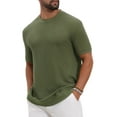 thumbnail image 4 of INSPIRE CHIC Men's Waffle Texture Short Sleeve Crew Neck Solid Casual Knitted T-Shirts S Olive Green, 4 of 6