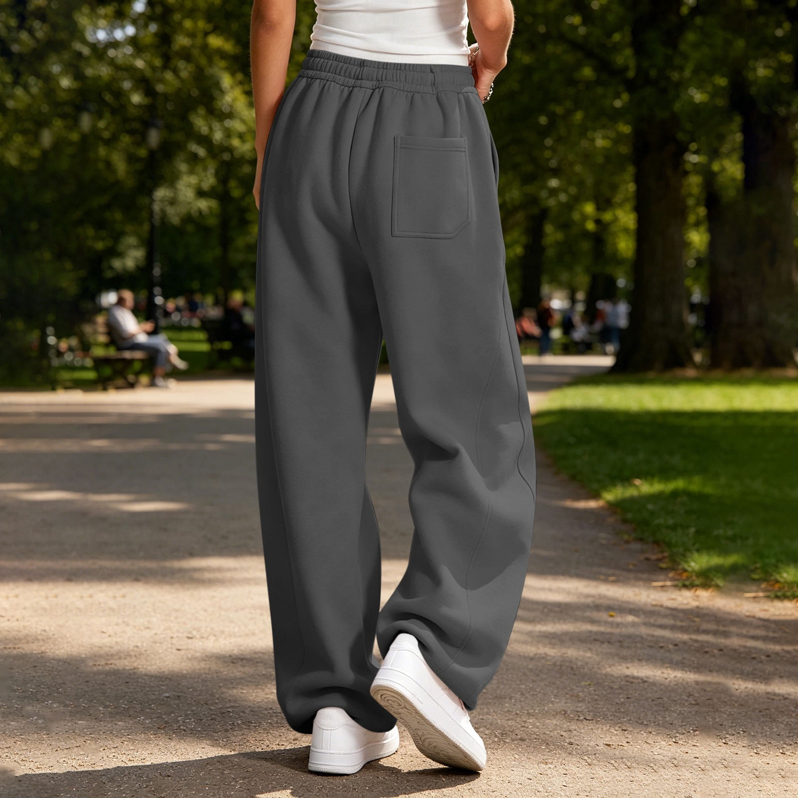 Sahpxhe Barrel Sweatpants Women Athletic High Waist Wide Leg Baggy Pants Light Fleece Lined Casual Lounge Pant for Gym Jogging Dark Gray S