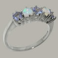 thumbnail image 2 of LBG British Made 10k White Gold Natural Tanzanite & Opal October Birthstone Womens Eternity Ring - 33 size options - Size 4, 2 of 6