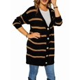 thumbnail image 2 of Womens Striped Cardigan Sweaters Long Sleeve V Neck Open Front Button Down Knit Cardigan Black S, 2 of 10