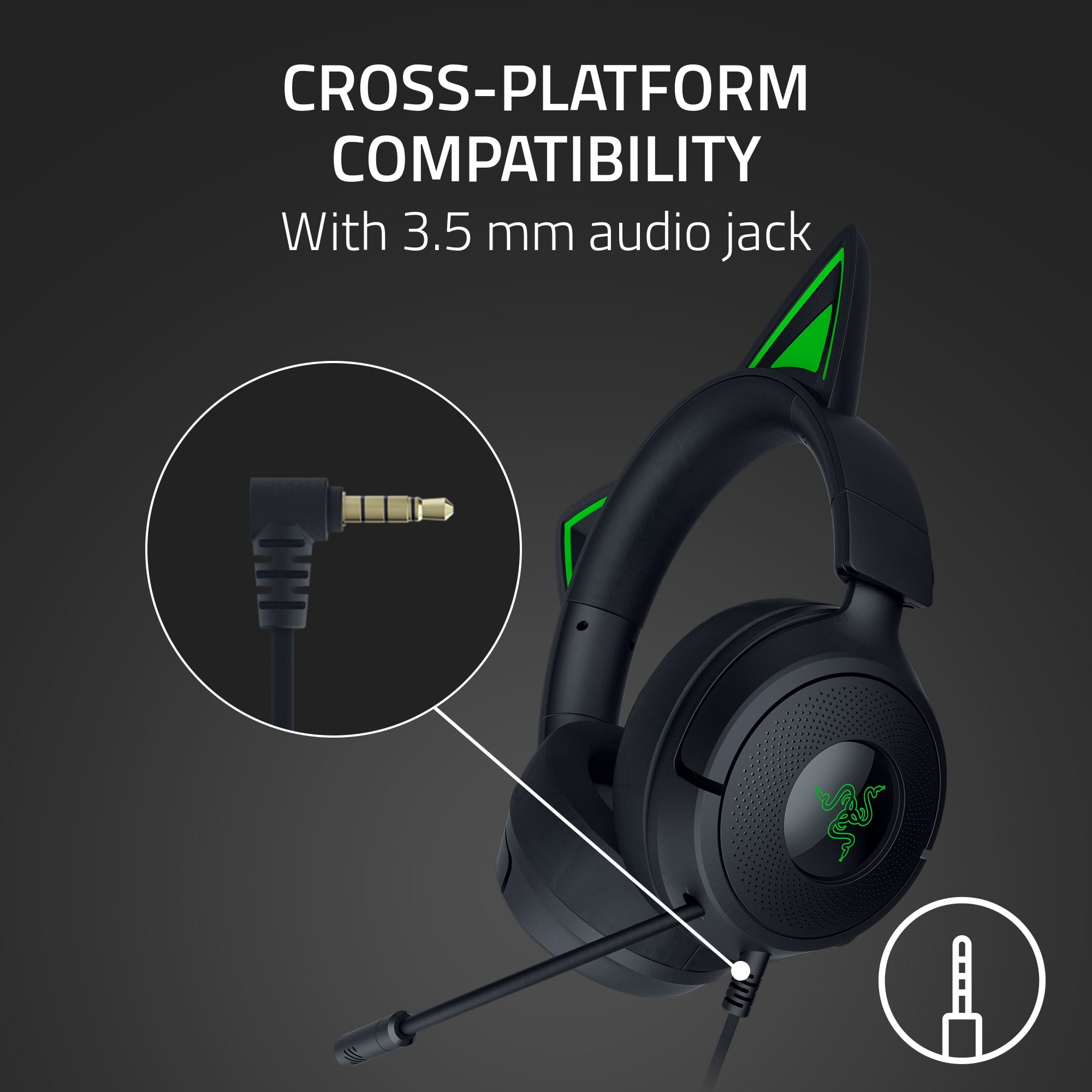 Hrk♡ Razer Kraken Kitty V3 X Wired Kitty Headset for Gaming, 3.5mm