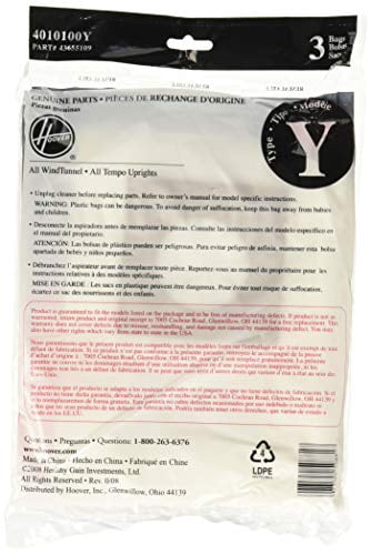 Replacement Part For Hoover Type Y Allergen Bag (6-Pack), 4010100Y