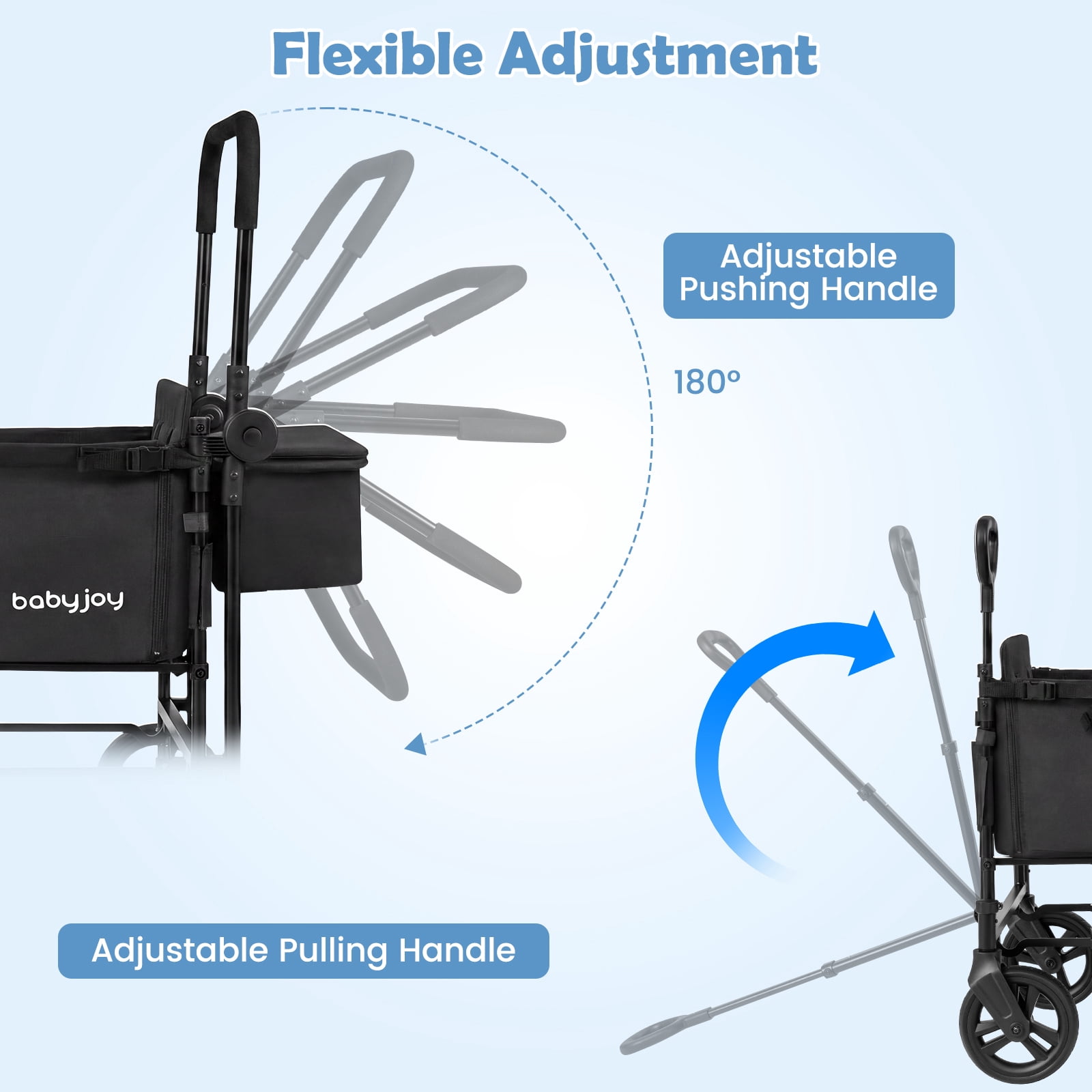 Babyjoy Foldable Wagon Stroller ,Baby Stroller with Removable Canopy,Adjustable Handle Black