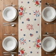 thumbnail image 4 of Table Runner 108 Inches Long for Kitchen Dining, Independence Day Dresser Scarf Farmhouse, Dining Table Decorations for Wedding/Parties, Red Blue Gnomes Flag Flowers Firework 13 x 108 In, 4 of 8