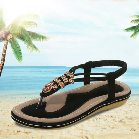 

NEGJ Women Ladies String Bead Casual Elastic Band Bohemian Beach Shoes Sandals