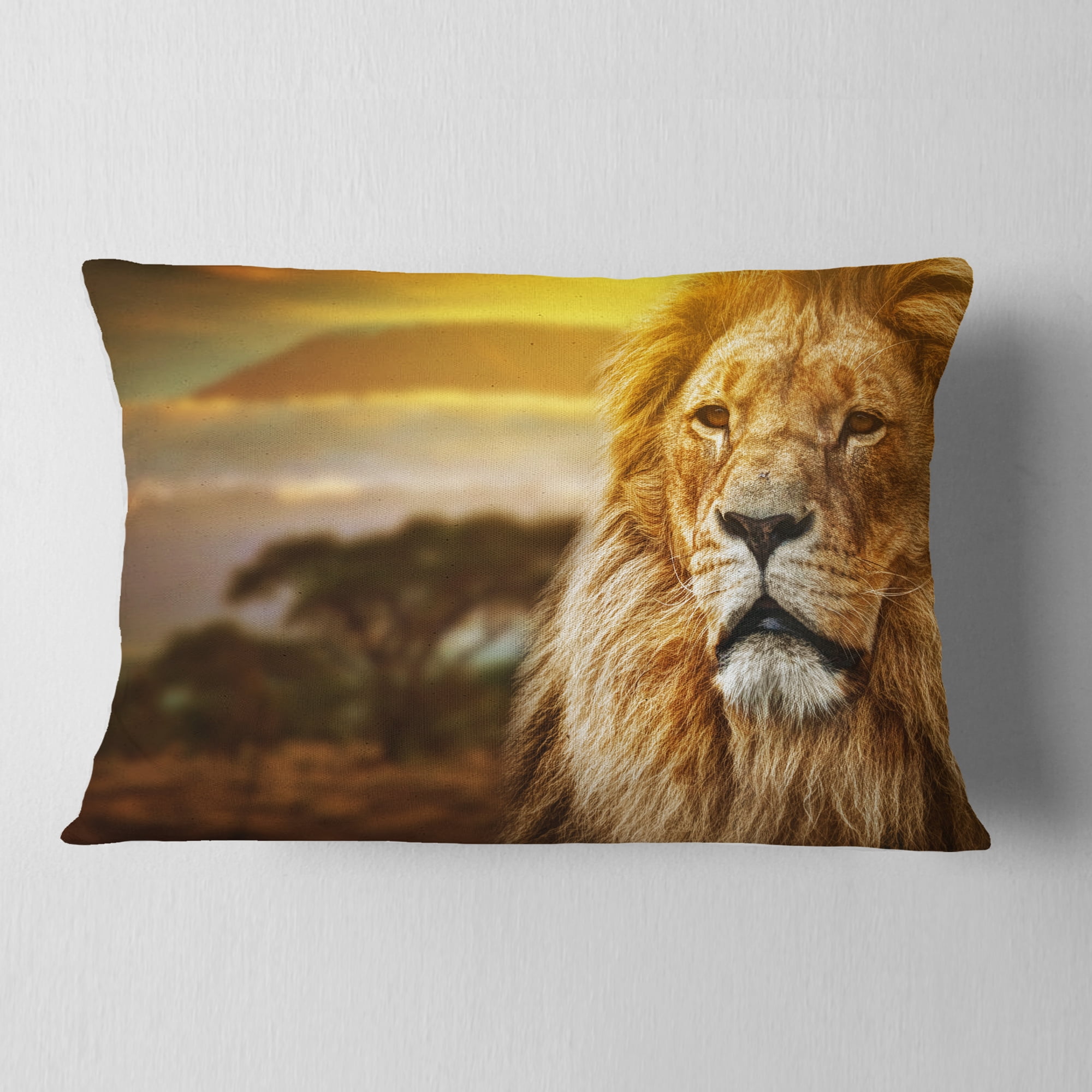 Designart Lion and Mount Kilimanjaro - Animal Throw Pillow - 12x20
