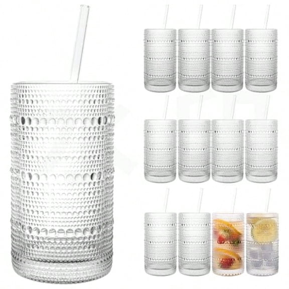 Upgraded Large Capacity 16 oz/480 ml Hobnail Glasses Drinking Set of 12 - Heavy Vintage Glassware