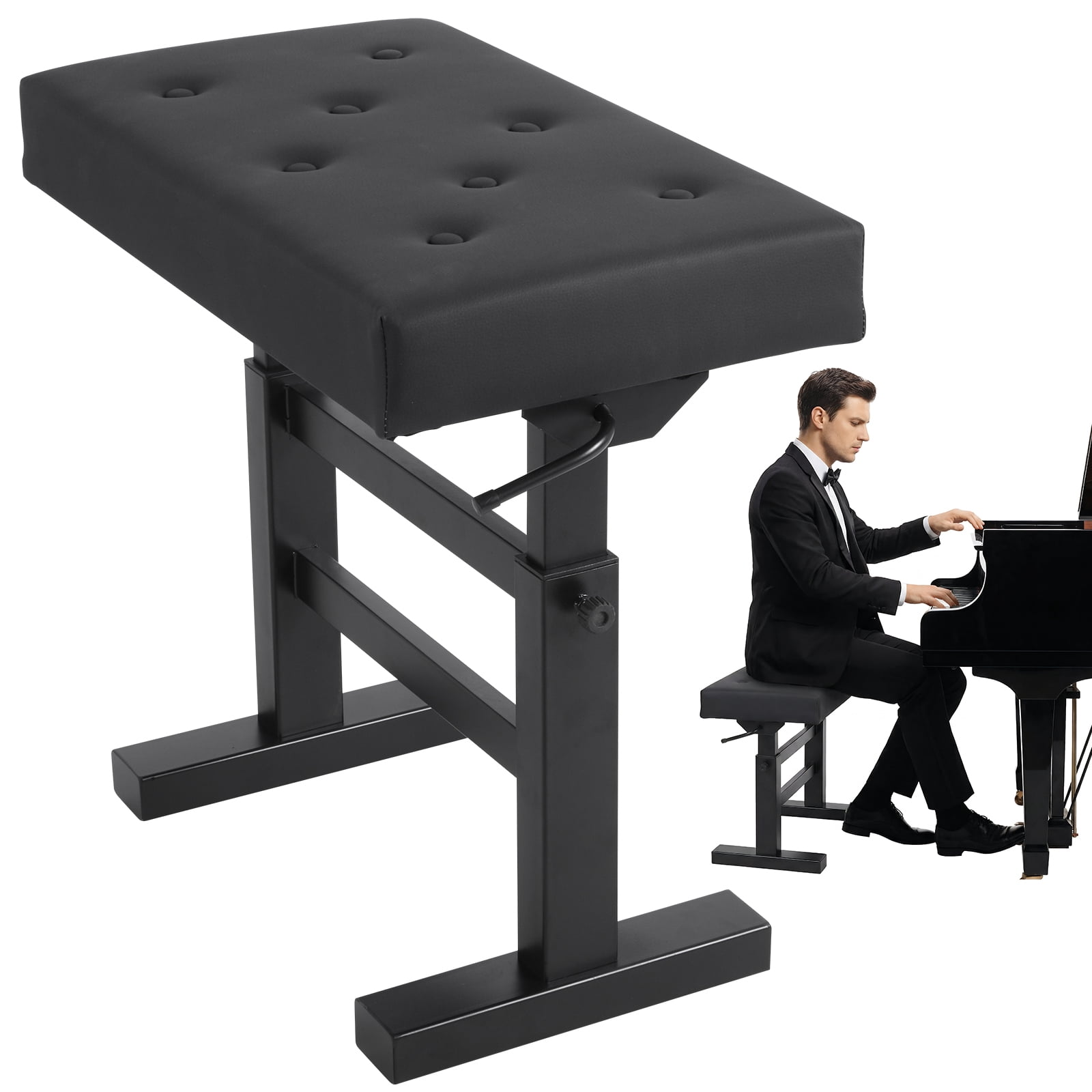 golytefs Hydraulic Lifting Piano Bench Pu Leather Height Adjustable Piano Stool Non-slip High-density Sponge Thickened Chair Load Up To 396LBS for Home/music Room/classroom (Black)