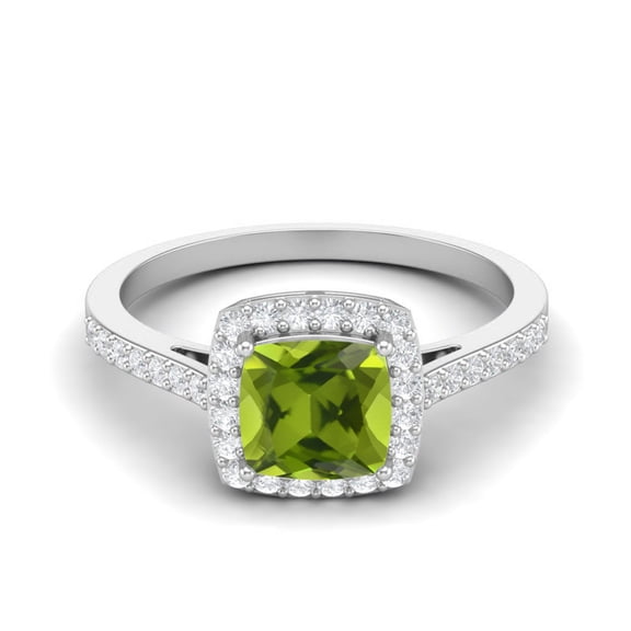 1.05 Ctw Cushion Peridot 925 Sterling Silver Solitaire Halo Women Valentines Day Gifts Ring