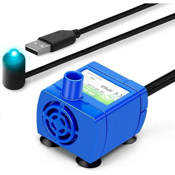 Cat Water Fountain Pump, Pet Fountain Replacement Pump Motor for Round, Cubic, Flower Cap, Ceramic, Stainless Steel Cat Water Dispenser (USB Plug LED Light)