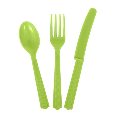 Assorted Plastic Silverware for 8, Neon Green, 24pc