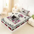 thumbnail image 4 of Homewish Retro Reading Skeleton Twin Sheets for Kids, Checkered Rose Witchy Bedding, 3-Piece, 1 Flat Sheet, 1 Fitted Sheet and 1 Pillowcase, 4 of 5