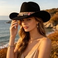 thumbnail image 2 of Cowboy Hat Women Party Wide Brim Western Fedora Jazz Solid Color Lightweight Fabric Autumn Winter Theme Headwear, 2 of 5