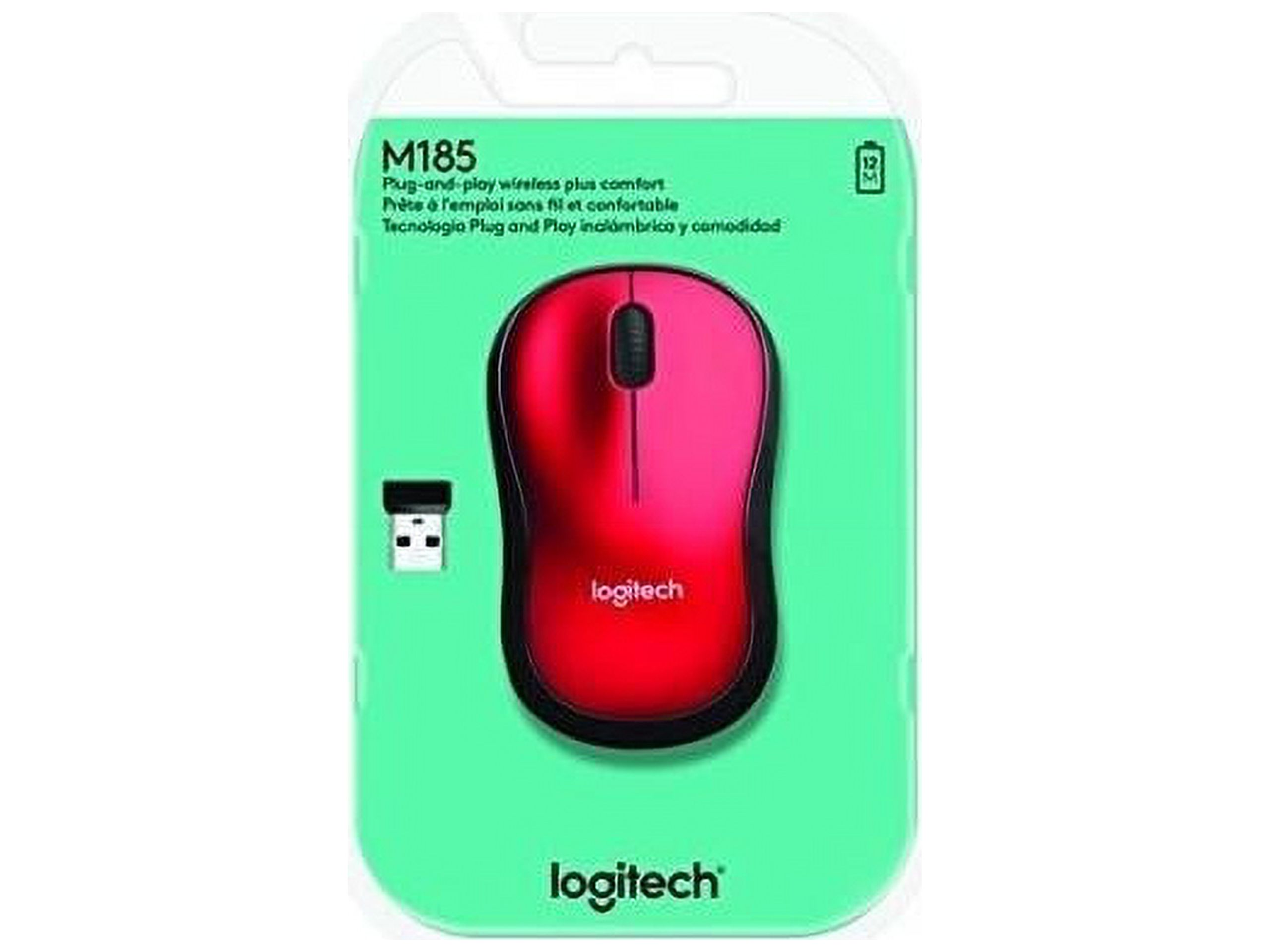 Logitech M185 Wireless Mouse, 2.4GHz with USB Mini Receiver, Ambidextrous, Red - image 2 of 15