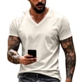thumbnail image 3 of Yifymode Men's T-Shirts Baggy Short Sleeve Shirts Oversized V Neck Summer Basic Tees Loose Fit Casual Workout Tops,Beige 2XL, 3 of 6