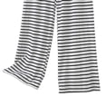 thumbnail image 4 of Women's Striped Pants Drawstring Elastic Waist Loose Straight Wide Leg Casual Comfy Soft Lounge Trousers (S, Black), 4 of 5
