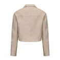 thumbnail image 4 of SWSMCLT Women's Short Moto Jacket Collared Slim Fit Crop Jackets Zip Up Motorcycle Coat Long Sleeve Suede Vegan Leather Fall Pockets Beige 12, 4 of 5
